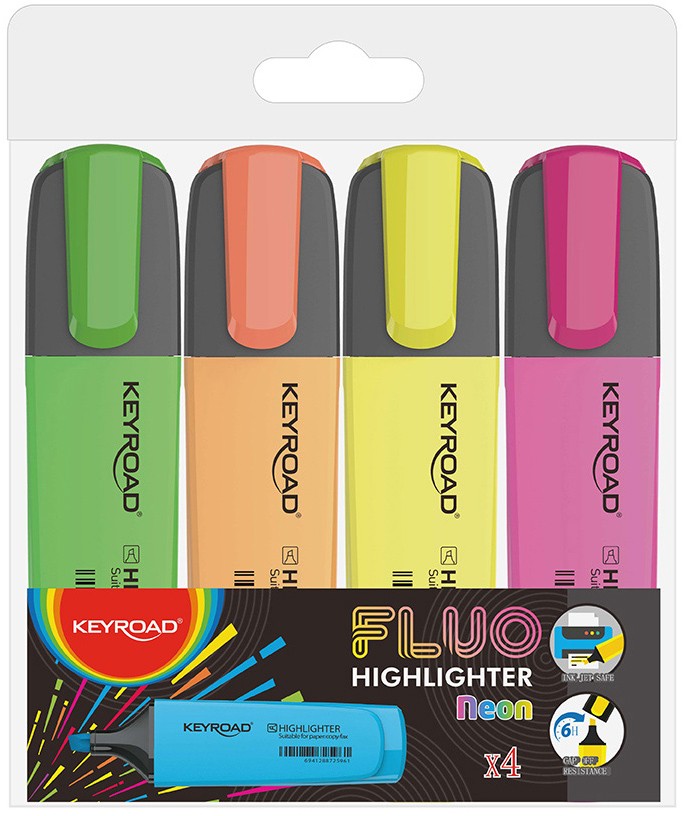 Pack de 4 rotuladores fluorescentes neón KEYROAD